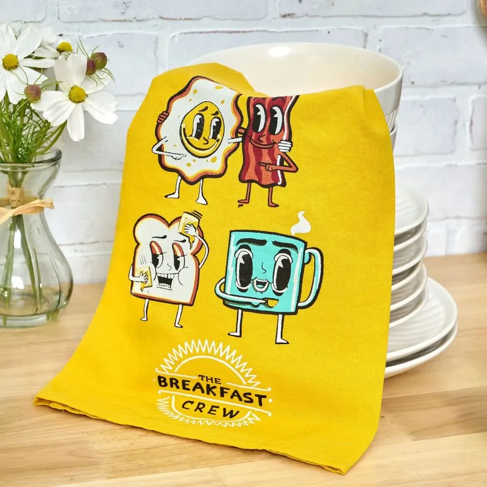 The Breakfast Crew Kitchen Towel | Funny Farmhouse Dish Towel | Cotton Kitchen